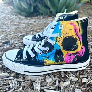 Custom Skull Print Black High Top Chuck Taylor Shoes