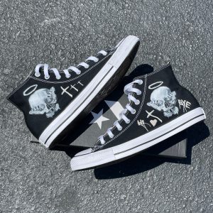 Consequential Clothing x Butterfly Effect Skull - Black High Tops - Custom Shoes
