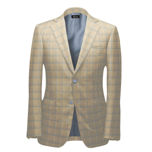 SS25 Linen Blazer in Tan with Blue Grid Check