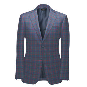 SS25 Linen Blazer in Navy with Red Grid Check
