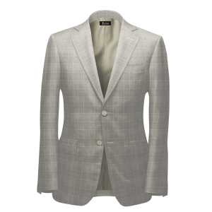 SS25 Linen Blazer in Beige with Cream Grid Check