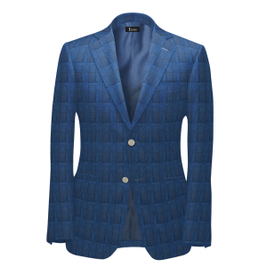 SS25 Linen Blazer in Navy with Black Grid Check
