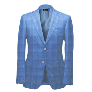 SS25 Linen Blazer in Sky Blue with White Grid Check