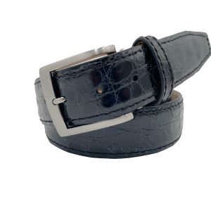 Genuine Glazed Crocodile Belt - Black