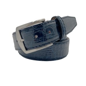 Genuine Glazed Crocodile Belt - Navy