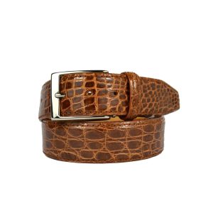 Genuine Glazed Crocodile Belt - Cognac